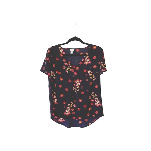 a new day Black & Red Floral Print V-neck Round Hem Blouse Medium Women’s - Picture 9 of 9